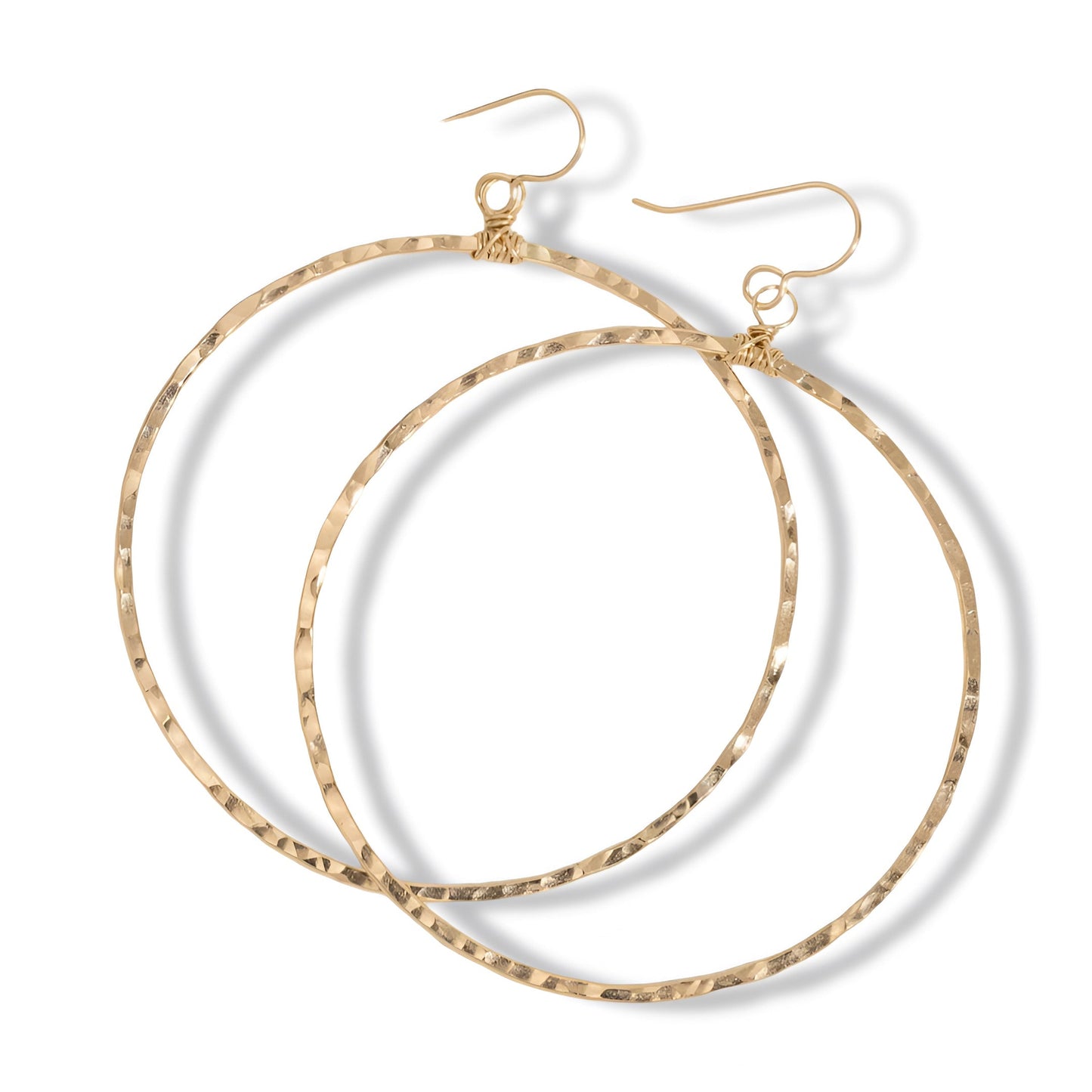 Gold Plated Hammered Hoop Earrings – Lightweight Boho Circle Design