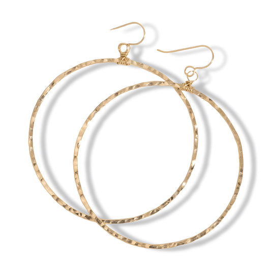 Gold Plated Hammered Hoop Earrings – Lightweight Boho Circle Design