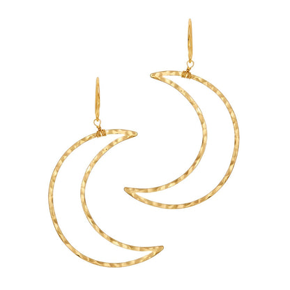 Gold Plated Crescent Moon Drop Earrings – Hammered Boho Statement Earrings for Women