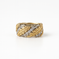 Bold Leaf-Inspired Gold Ring with Clear Stone Accents