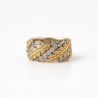 Bold Leaf-Inspired Gold Ring with Clear Stone Accents