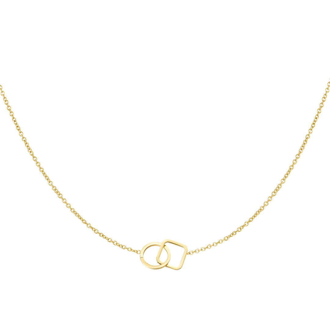Connected Square & Round Chain Necklace Gold – Modern Geometric Jewelry