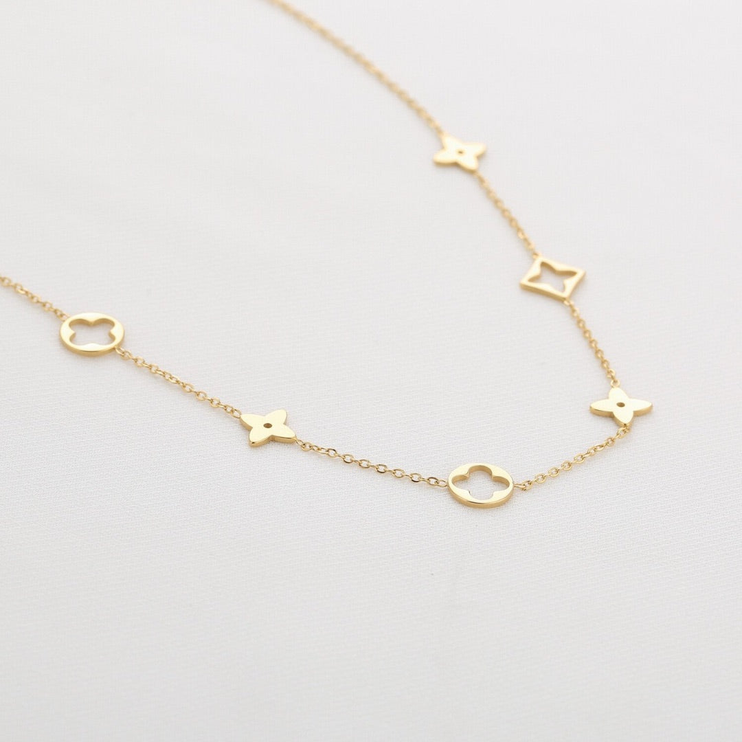 Gold Plated Charms Necklace – Delicate Geometric Shapes Design
