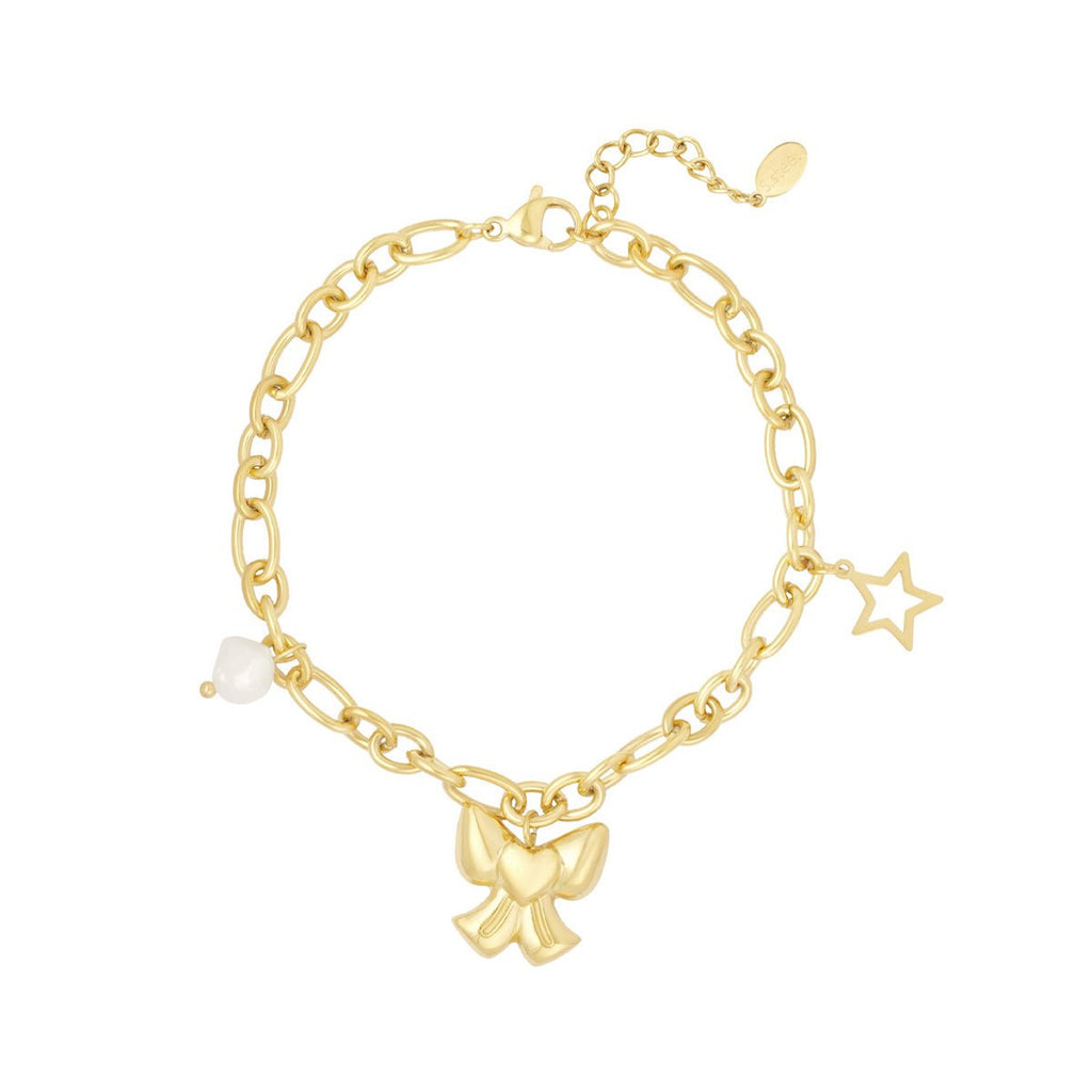 Charms with Bow Bracelet Gold – Elegant Bow Charm Jewelry
