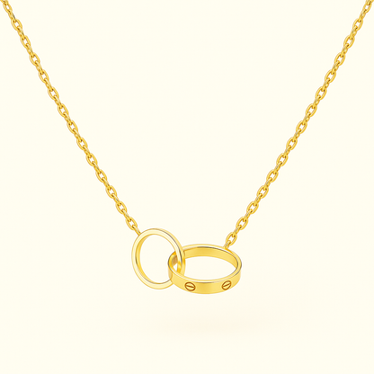 Gold-Tone Necklace with Interlocking Ring Pendants