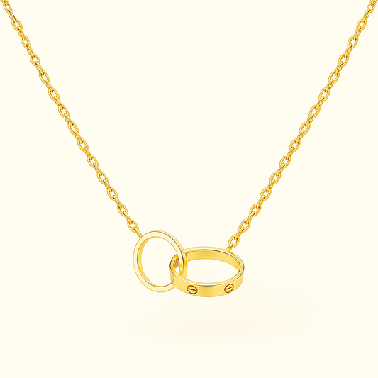 Gold-Tone Necklace with Interlocking Ring Pendants