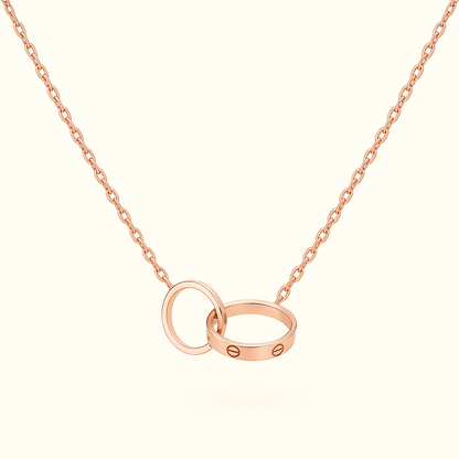 Gold-Tone Necklace with Interlocking Ring Pendants