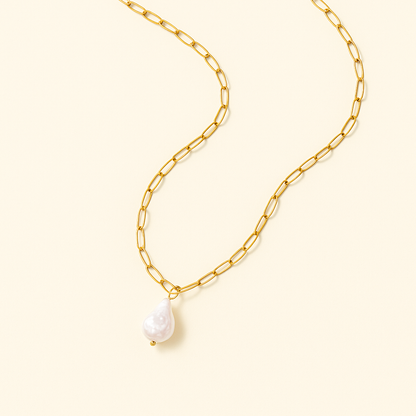 Gold Chain Necklace with Teardrop Pearl Pendant