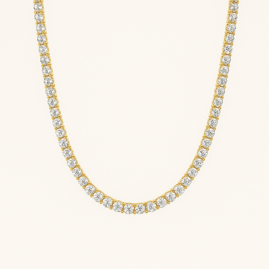Gold-Tone Tennis Necklace with Round Clear Stones