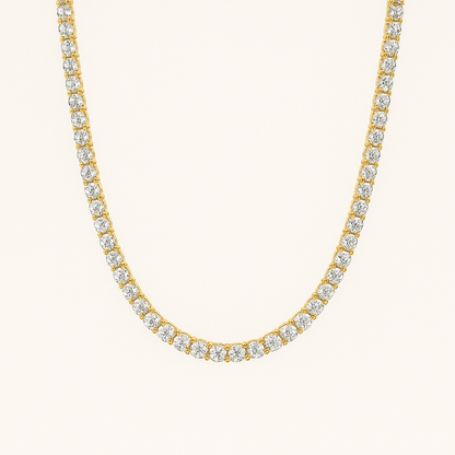 Gold-Tone Tennis Necklace with Round Clear Stones