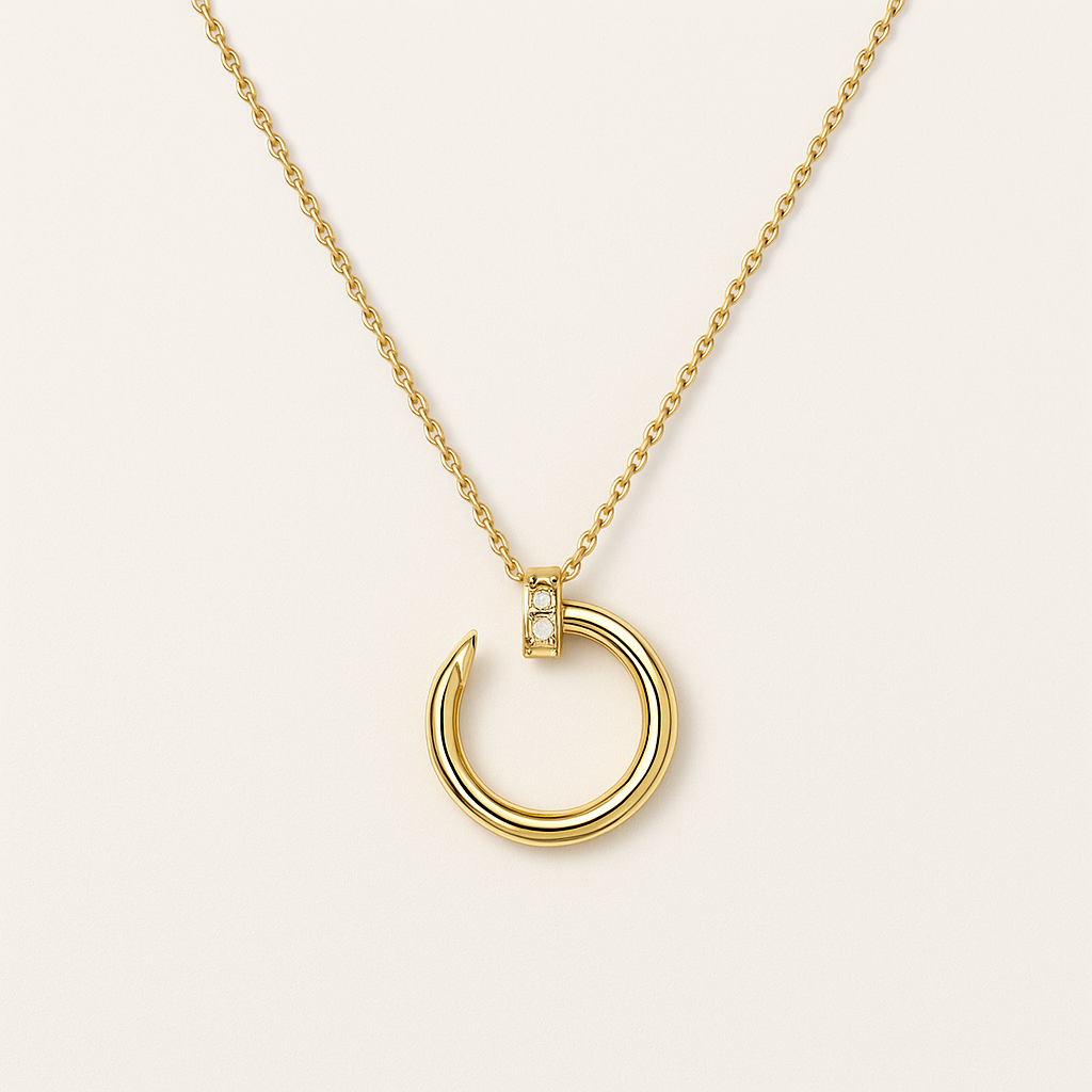 Gold-Tone Necklace with Open Circular Pendant and Stone Detail