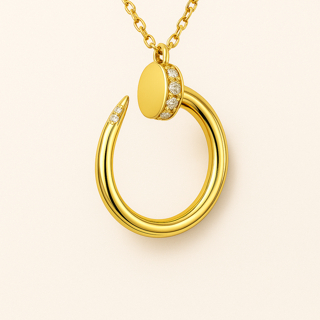 Gold-Tone Necklace with Open Circular Pendant and Stone Detail