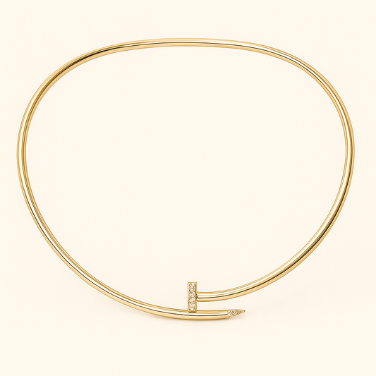 Gold-Tone Open Collar Nail Necklace with Crystal Accents