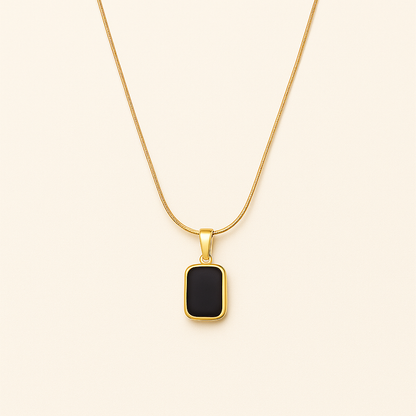 Gold-Tone Necklace with Rectangular Black Pendant