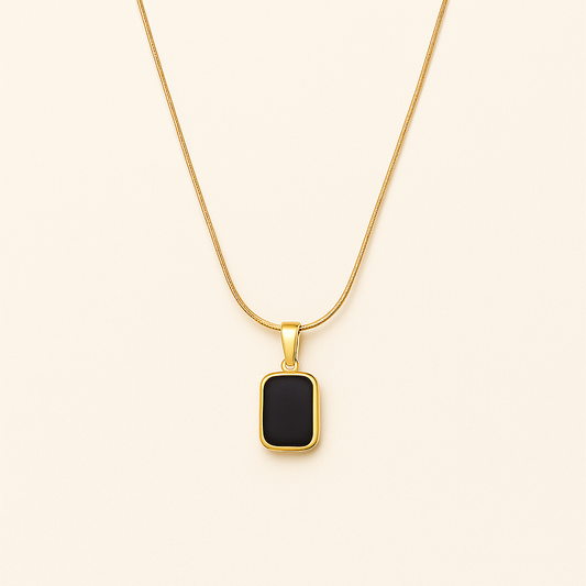 Gold-Tone Necklace with Rectangular Black Pendant