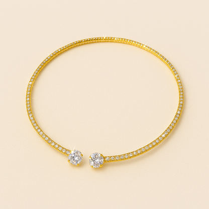 Slim Gold-Tone Choker with Pave Detailing and Dual Clear Stones
