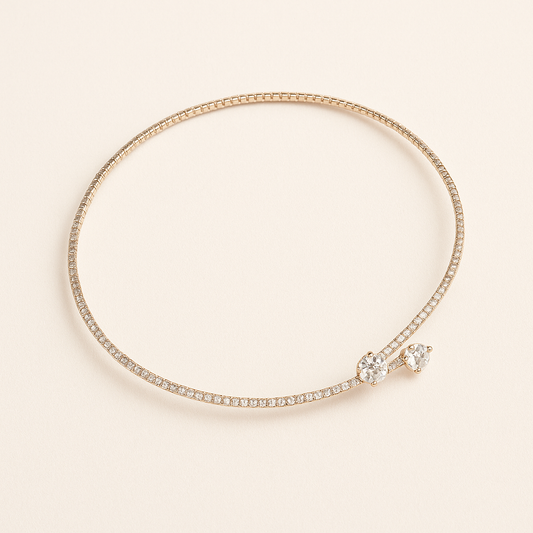 Slim Gold-Tone Choker with Pave Detailing and Dual Clear Stones