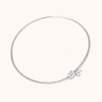 Elegant silver necklace with two sparkling round diamonds, minimalist design, luxury jewelry, perfect for special occasions and gift ideas.