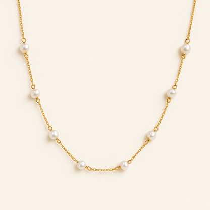 Gold Chain Necklace with Small White Pearl Beads