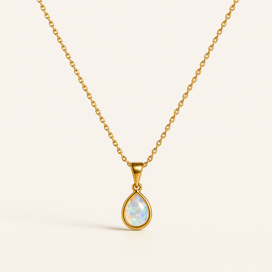 Gold-Tone Necklace with Teardrop Iridescent Pendant