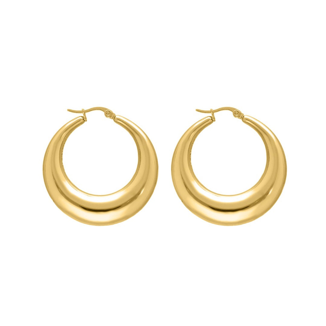 Gold Plated Chunky Hoop Earrings – Classic Thick Rounded Hoops for Women