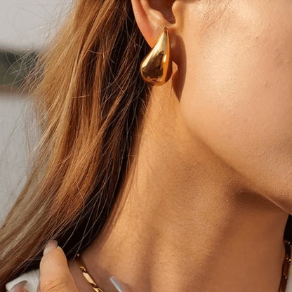 Gold Plated Teardrop Stud Earrings – Minimalist Chunky Drop Earrings for Women