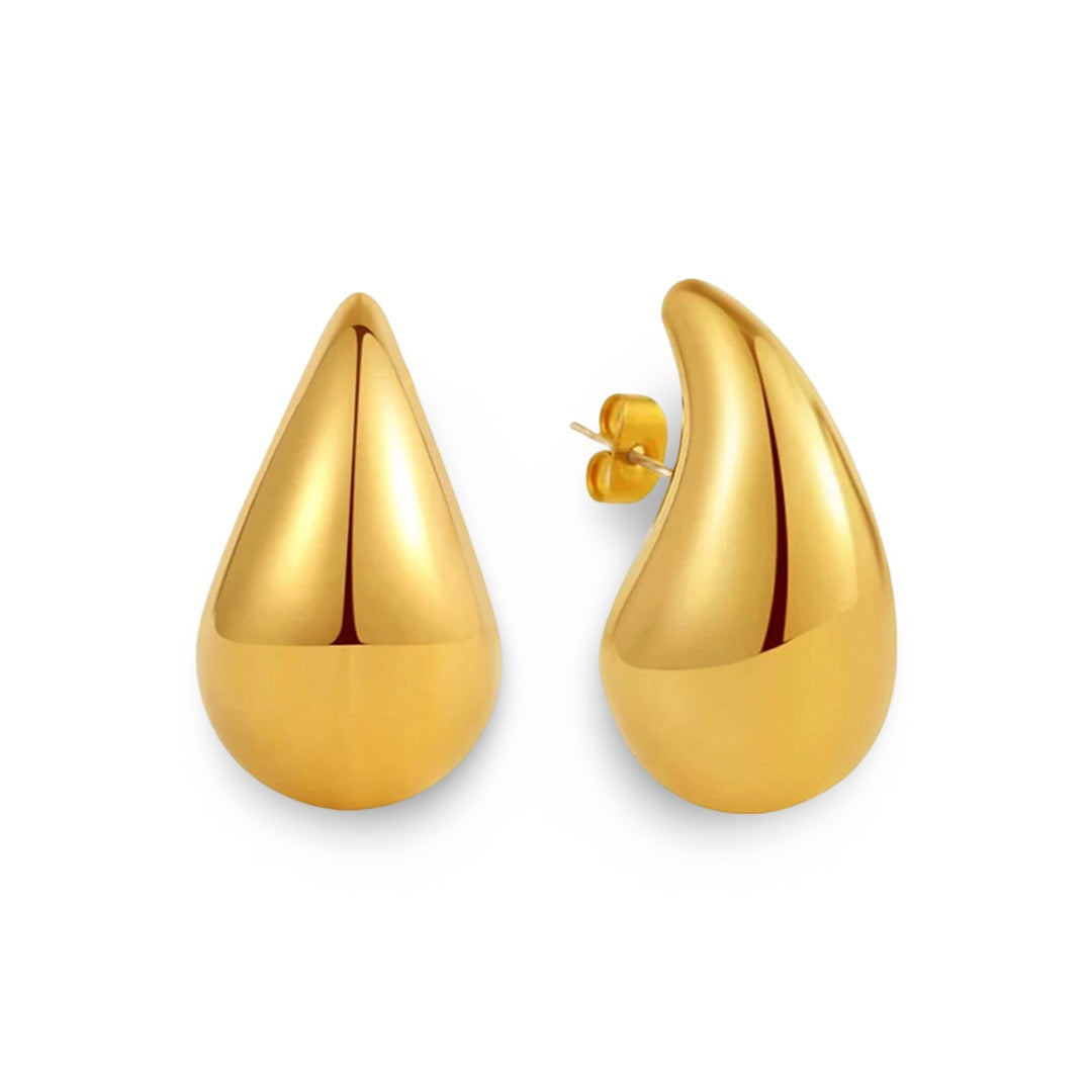 Gold Plated Teardrop Stud Earrings – Minimalist Chunky Drop Earrings for Women