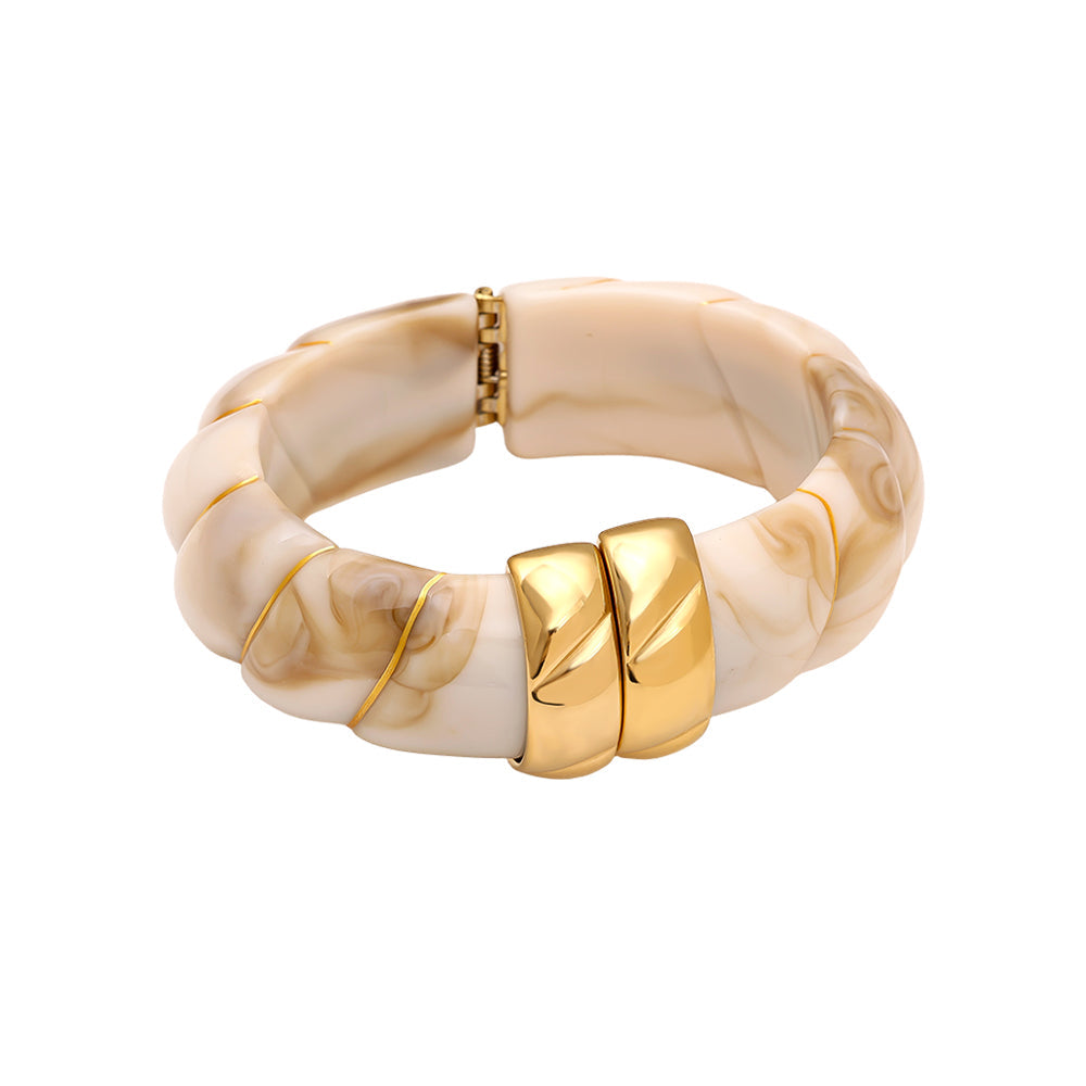 Cloud Round Chunky Bangle Bracelet Beige Gold – Modern Neutral Statement Cuff
