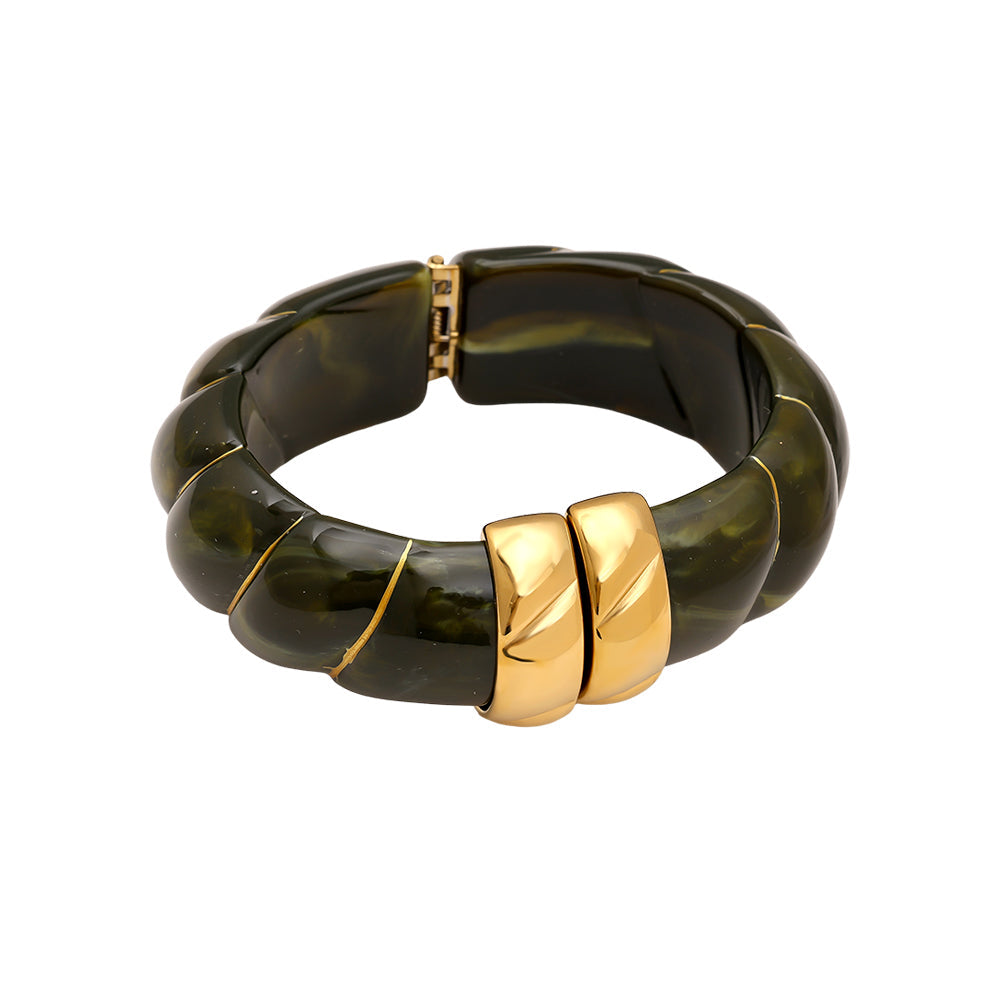 Cloud Round Chunky Bangle Bracelet Green Gold – Trendy Statement Cuff Jewelry