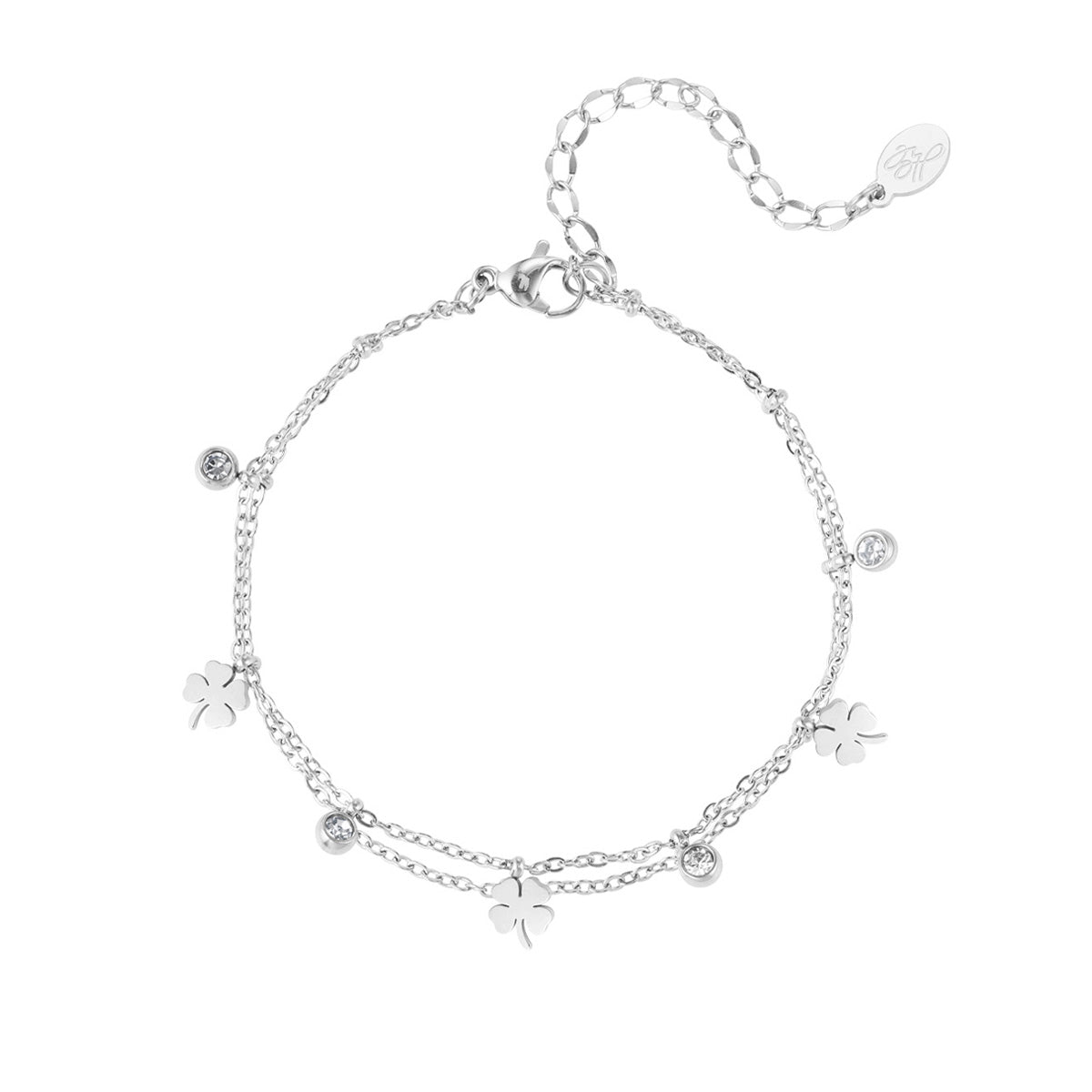 Clover and Diamonds Bracelet Silver – Dainty Clover Charm with Crystals