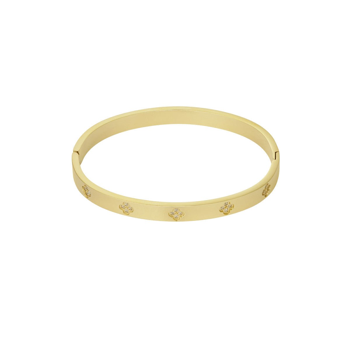 Clovers and Stones Bangle Bracelet Gold – Elegant Clover Charm Cuff Jewelry
