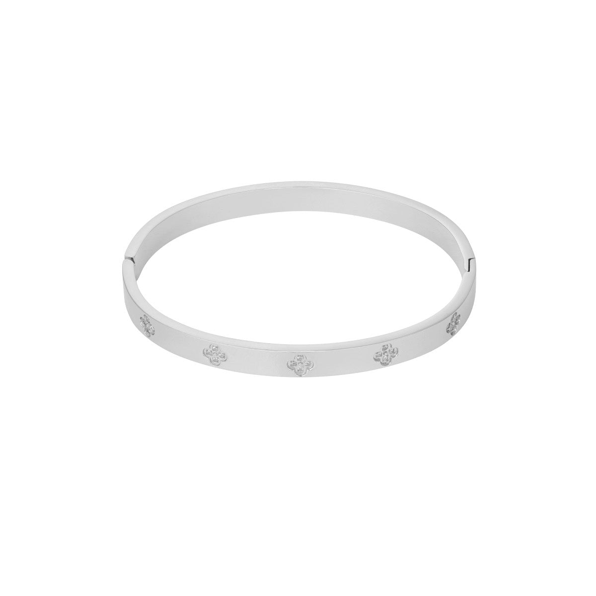 Clovers and Stones Bangle Bracelet Silver – Dainty Clover Charm Cuff Jewelry