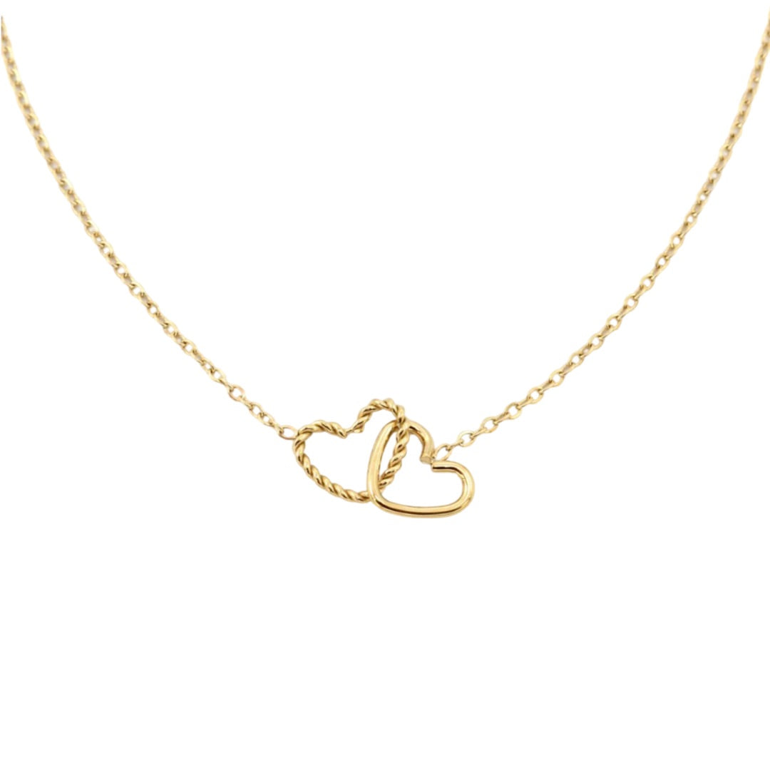 Gold Plated Double Heart Necklace – Interlinked Minimalist Design