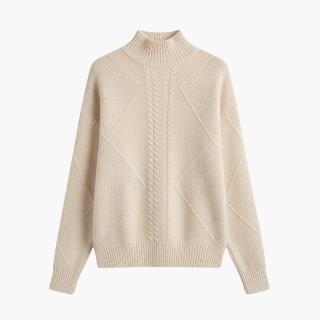 Turtleneck Sweater – Textured Knit – Long Sleeves
