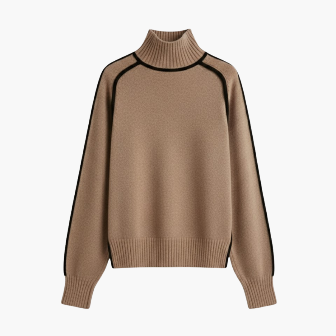 Turtleneck Sweater – Ribbed Collar – Contrast Trim