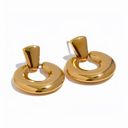 Gold Plated Double Hoop Crescent Earrings – Modern Layered Round Earrings for Women