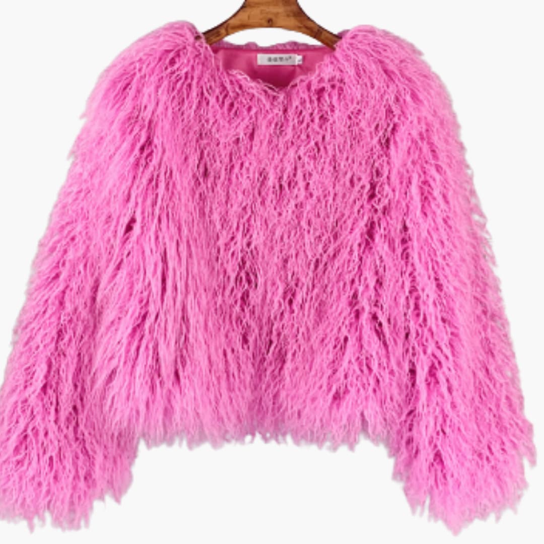 Faux Fur Coat – Textured Finish – Long Sleeves