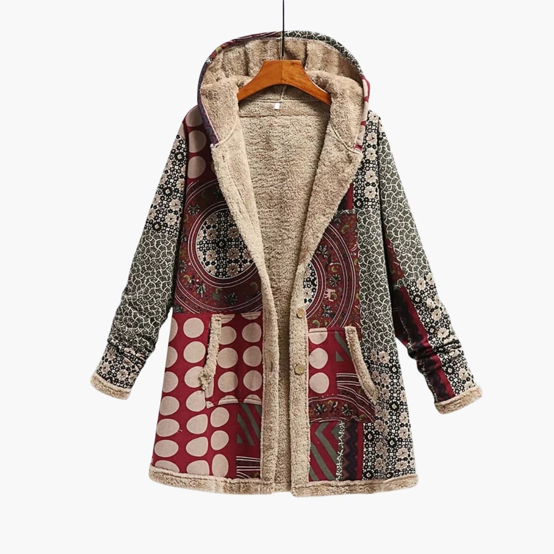 Hooded Jacket – Button Closure – Patchwork Surface