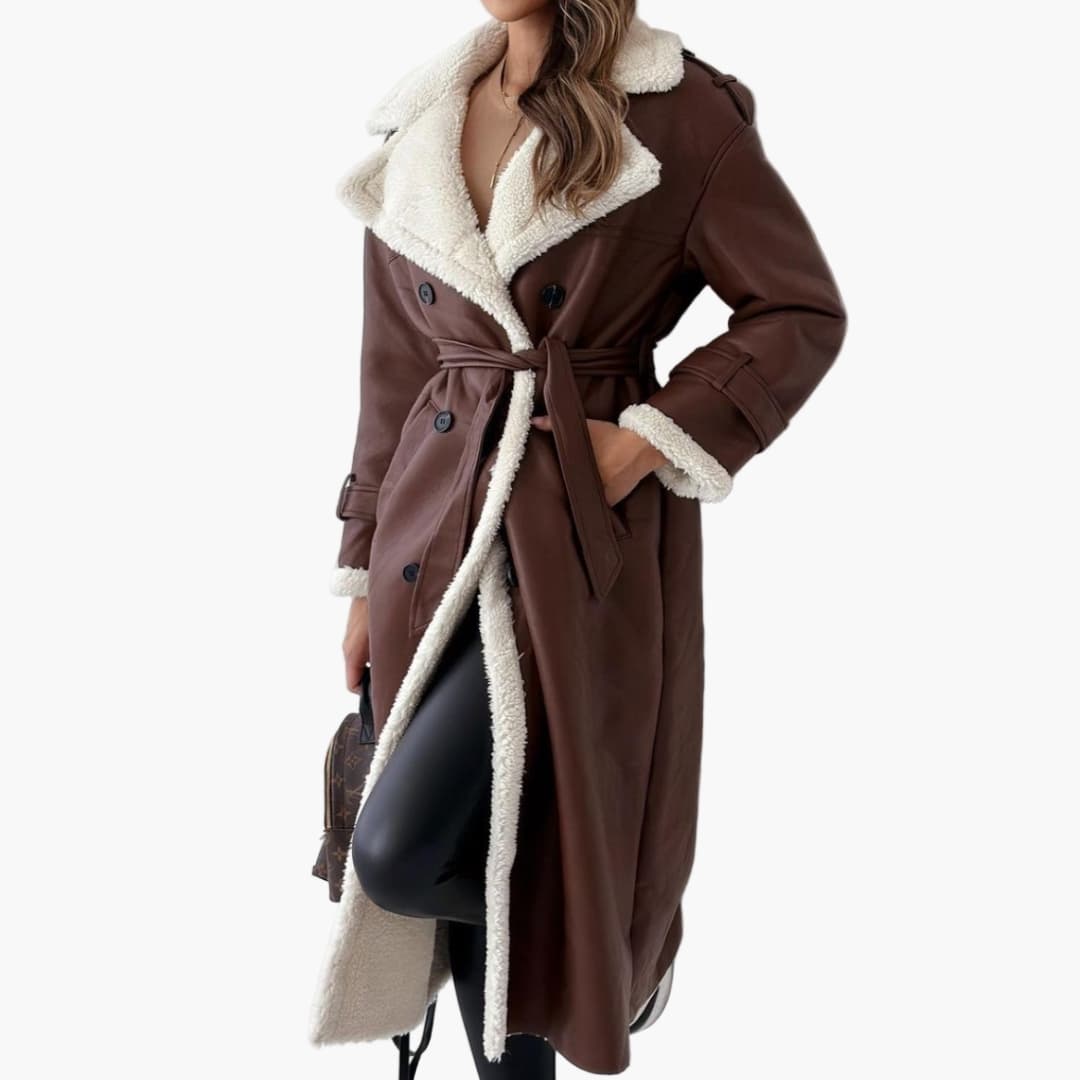 Long Coat – Notched Collar – Faux Fur Lining