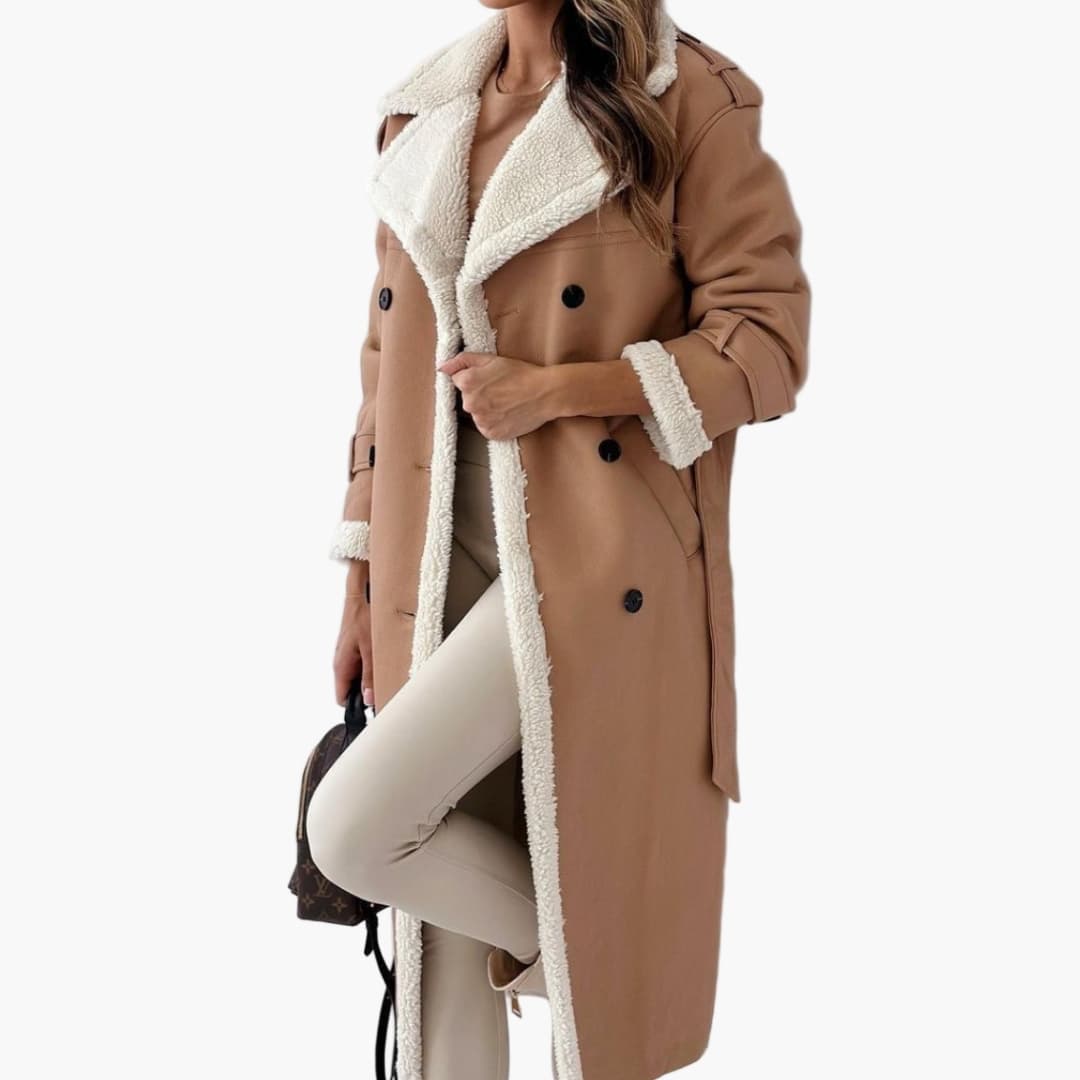 Long Coat – Notched Collar – Faux Fur Lining