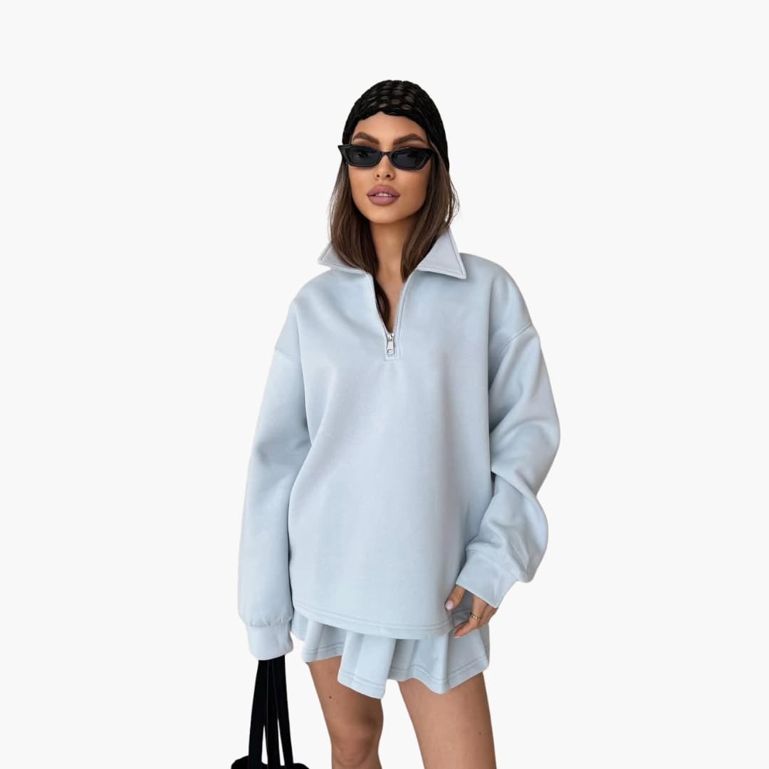 Pullover Set – Half-Zip Top – Pleated Skirt