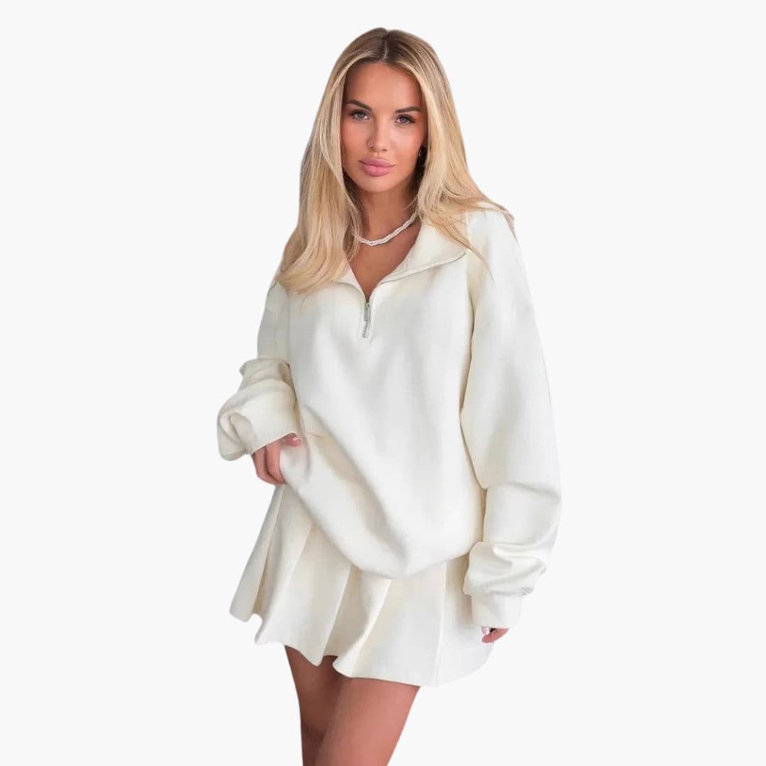 Pullover Set – Half-Zip Top – Pleated Skirt