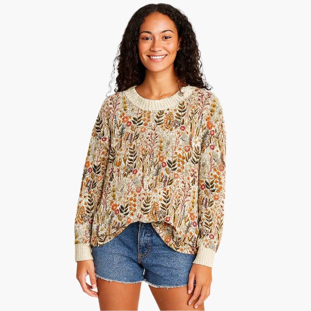 Women's Sweater with Round Neck and Ribbed Cuffs