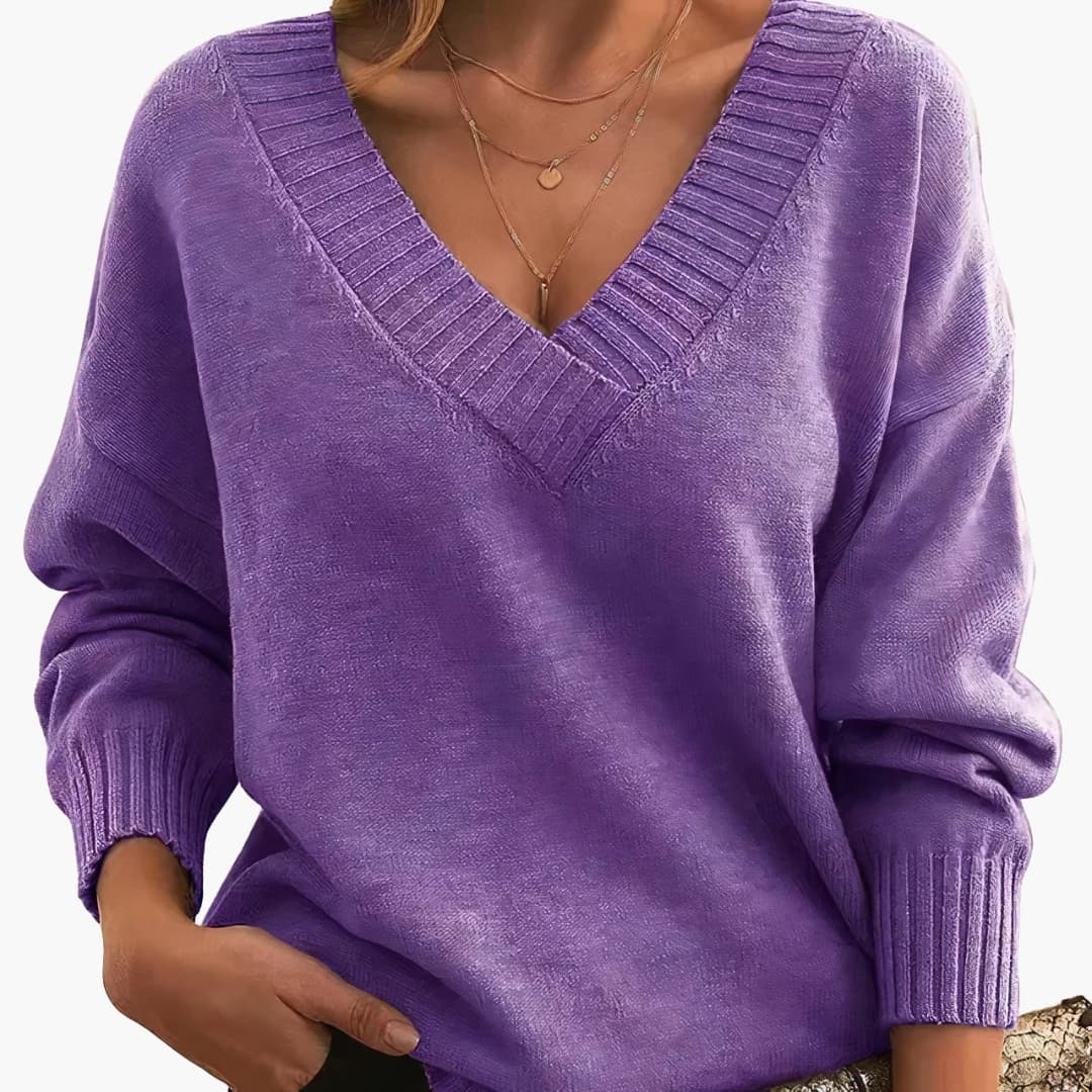 Women's Sweater with V-Neck and Long Sleeves