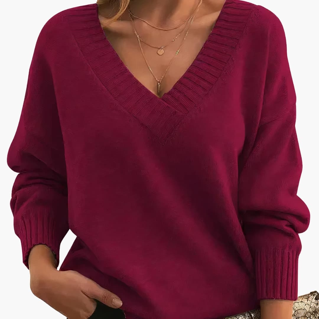 Women's Sweater with V-Neck and Long Sleeves