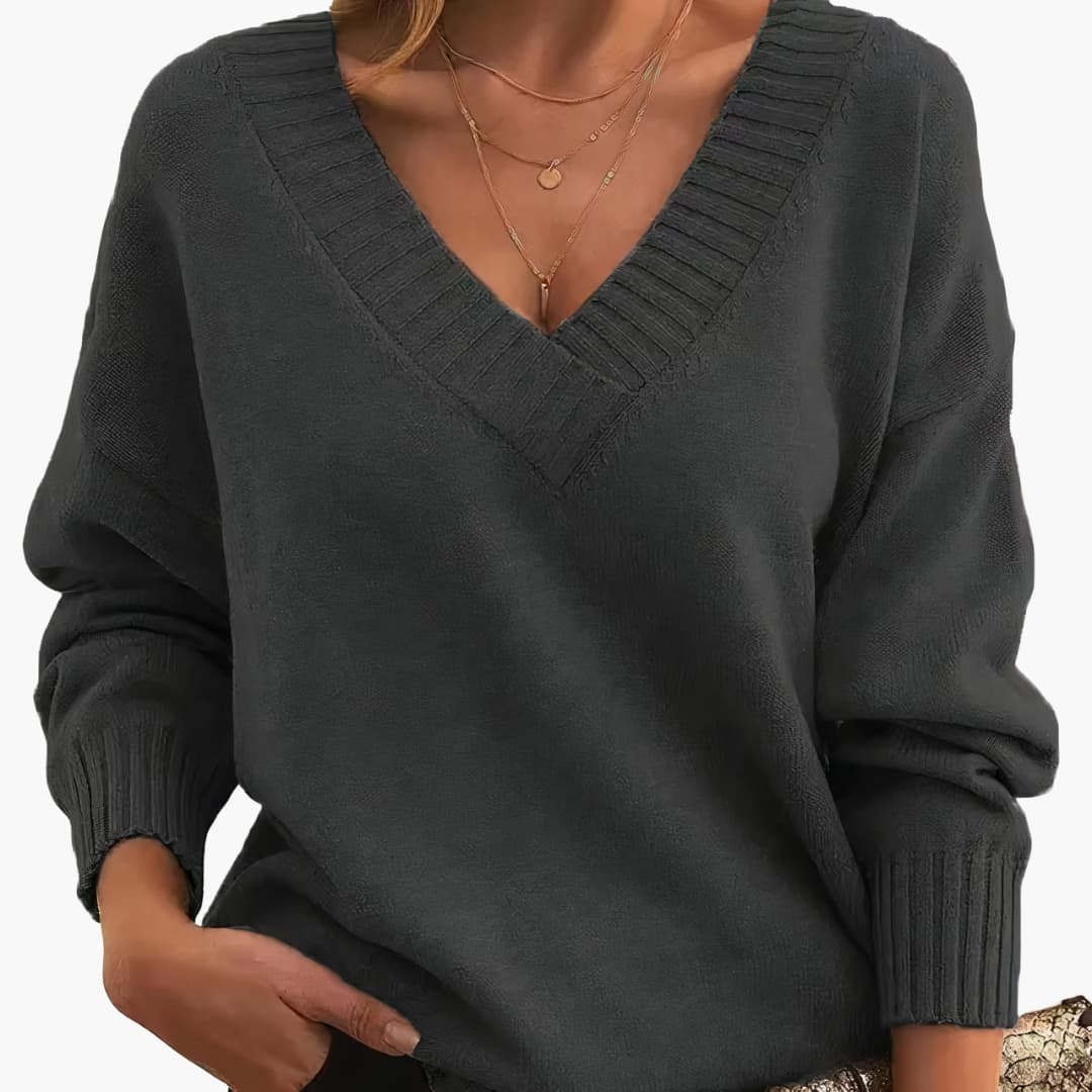 Women's Sweater with V-Neck and Long Sleeves