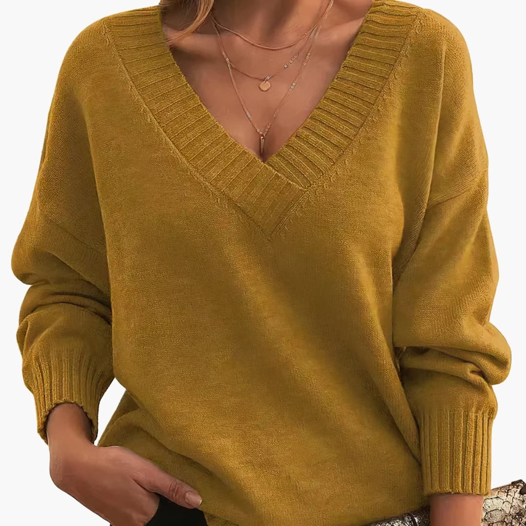Women's Sweater with V-Neck and Long Sleeves