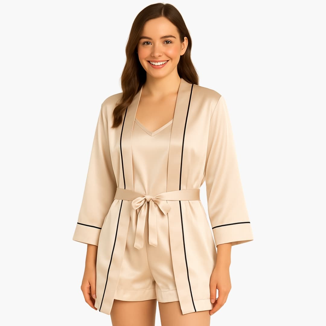 Satin Pajama Set – Kimono Top