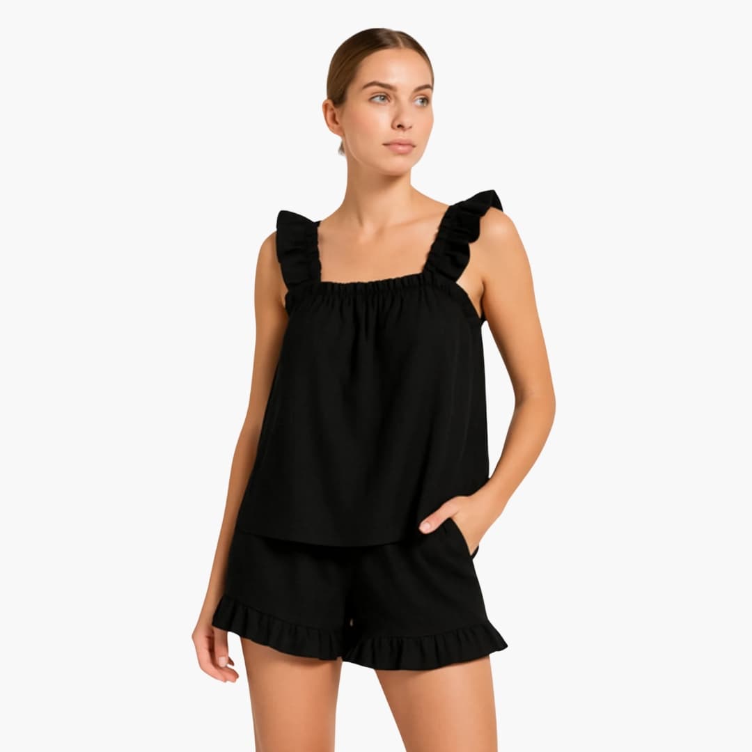 Pajama Set – Ruffled Straps – Elastic Waist