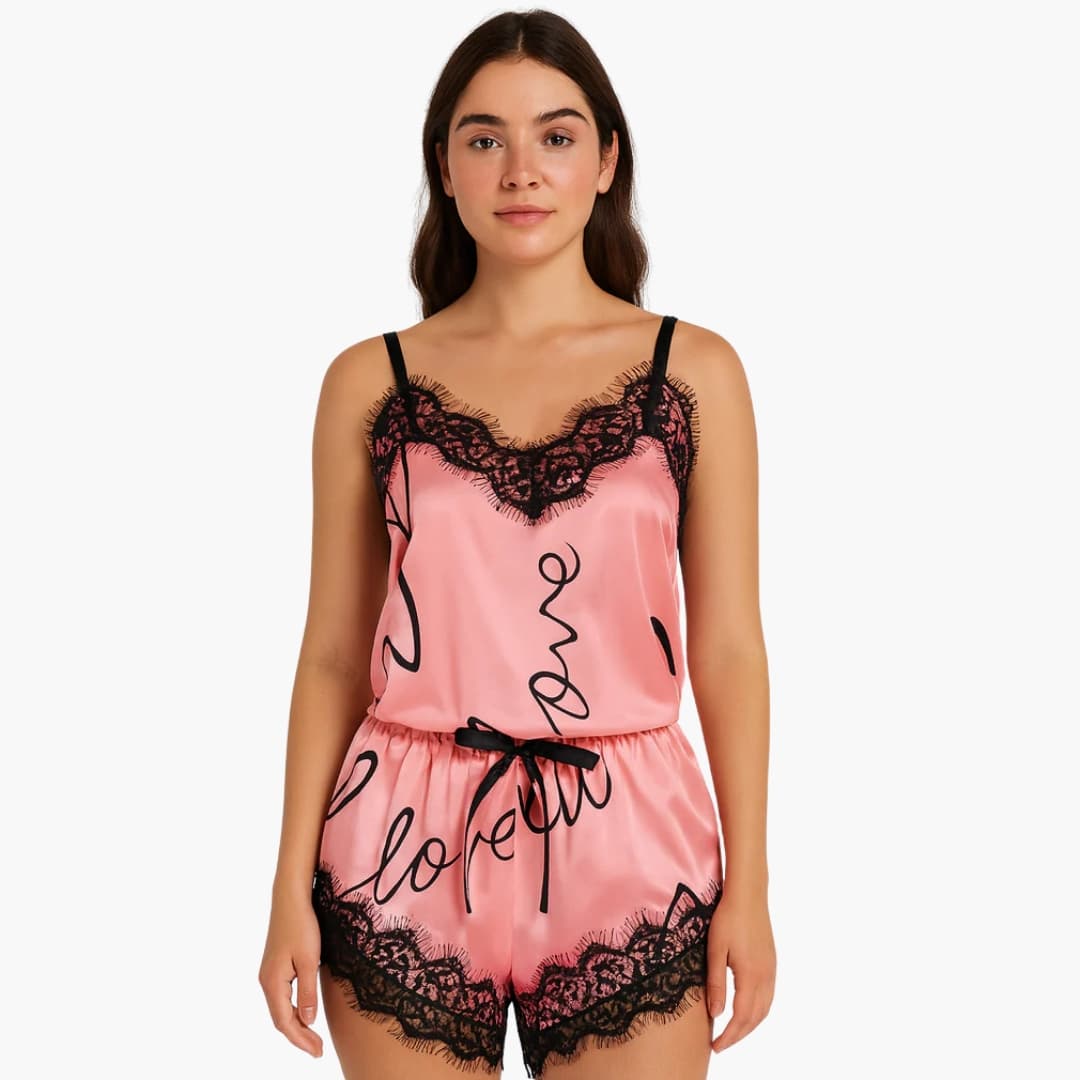 Pajama Set – Spaghetti Strap Top – Printed Shorts